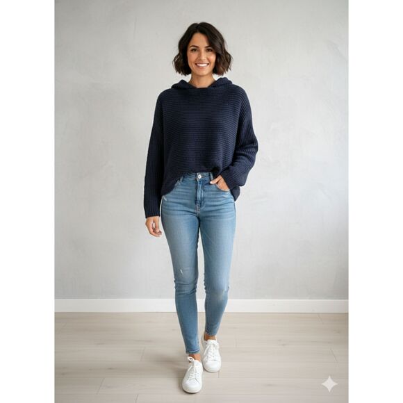 VINCE Navy Hooded Cropped Womens Sweater Sz Small - Picture 1 of 10